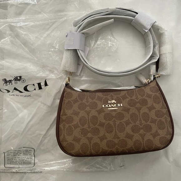Coach Handbags - NWT - Coach Teri Shoulder Bag Signature Canvas Brown CV933 2WAY Outlet